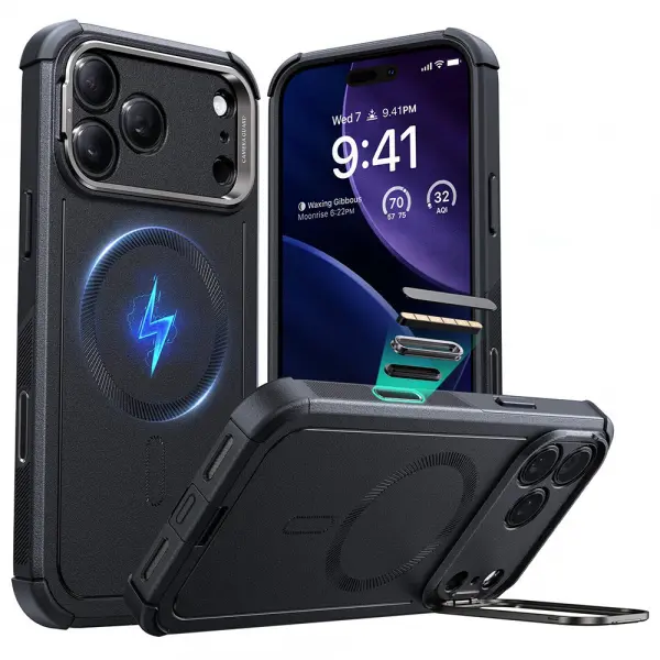 Husa MagSafe pentru Apple iPhone 17 Pro Max, ESR, Cyber Armor Kickstand, Neagra