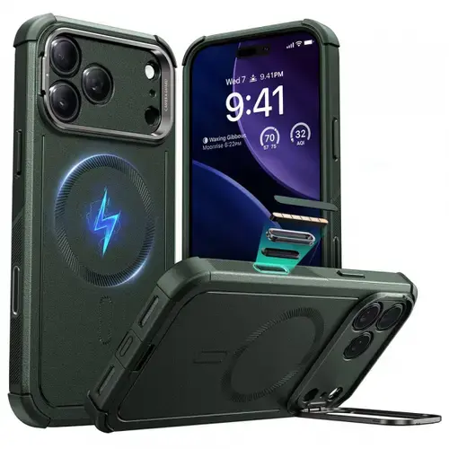 Husa MagSafe pentru Apple iPhone 17 Pro Max, ESR, Cyber Armor Kickstand, Verde