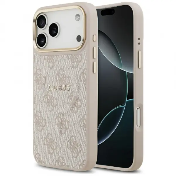 Husa MagSafe pentru Apple iPhone 17 Pro Max, Guess, 4G Classic, Roz