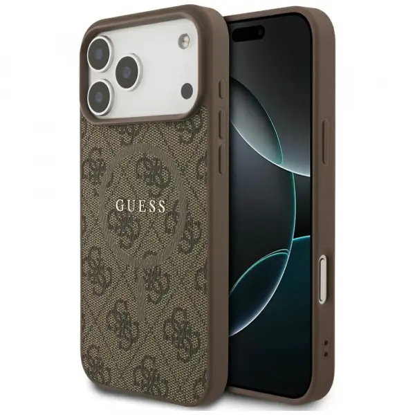 Husa MagSafe pentru Apple iPhone 17 Pro Max, Guess, 4G Ring Classic Logo, Maro