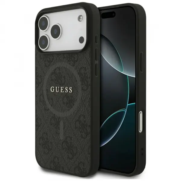 Husa MagSafe pentru Apple iPhone 17 Pro Max, Guess, 4G Ring Classic Logo, Neagra