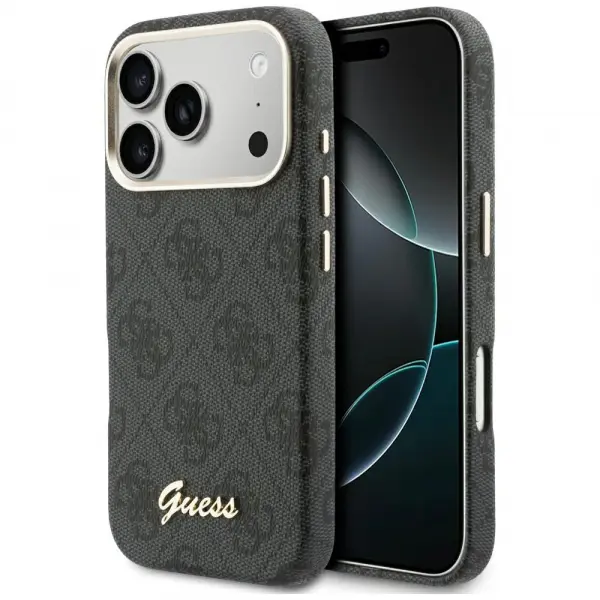 Husa MagSafe pentru Apple iPhone 17 Pro Max, Guess, 4G Script Logo, Neagra