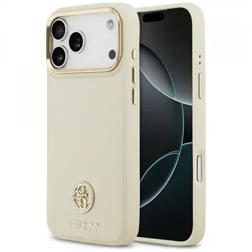 Husa MagSafe pentru Apple iPhone 17 Pro Max, Guess, Grained Strass Logo, Bej