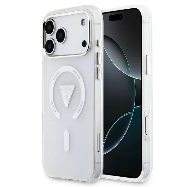 Husa MagSafe pentru Apple iPhone 17 Pro Max, Guess, IML Gradient Triangle Logo, Transparenta