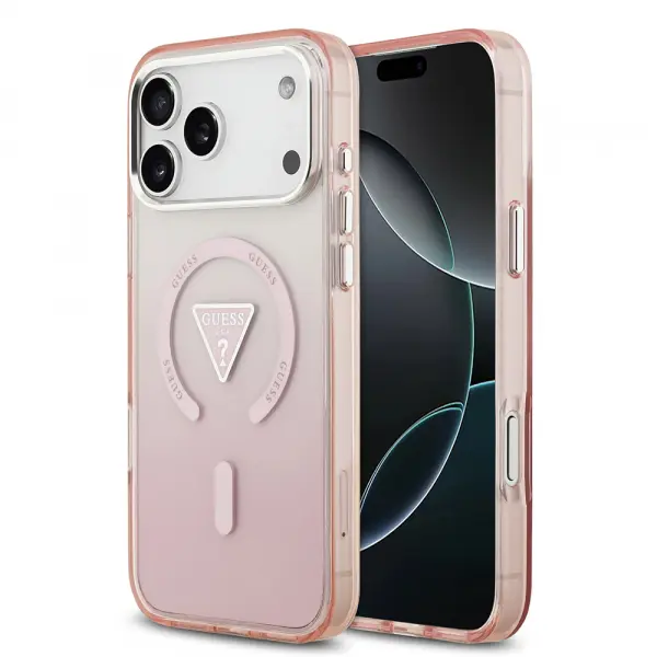 Husa MagSafe pentru Apple iPhone 17 Pro Max, Guess, IML Gradient Triangle Logo, Roz
