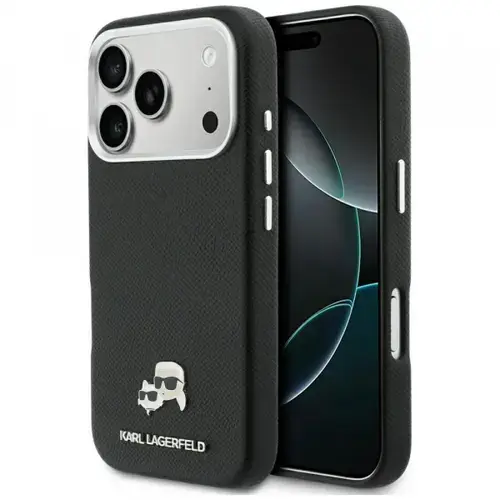Husa MagSafe pentru Apple iPhone 17 Pro Max, Karl Lagerfeld, Karl & Choupette Head's Pin, Neagra