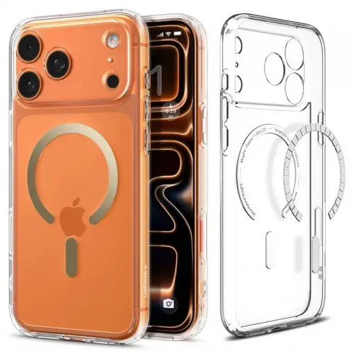 Husa MagSafe pentru Apple iPhone 17 Pro Max, Spigen, Ultra Hybrid, Aurie Transparenta