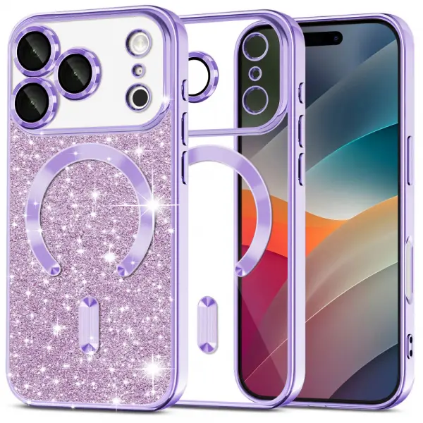 Husa MagSafe pentru Apple iPhone 17 Pro Max, Techsuit, Luxury Glitter, Mov Deschis
