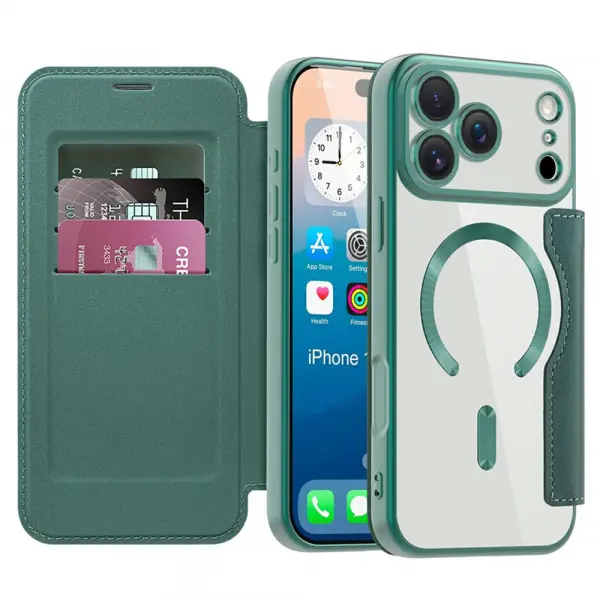 Husa MagSafe pentru Apple iPhone 17 Pro Max, Techsuit, SmartMag Book, Verde