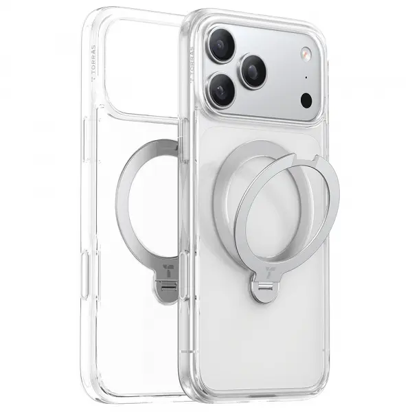 Husa MagSafe pentru Apple iPhone 17 Pro Max, Torras, Ostand Spin, Transparenta
