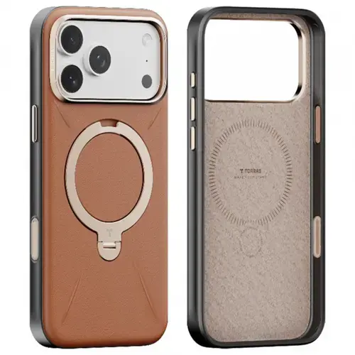 Husa MagSafe pentru Apple iPhone 17 Pro Max, Torras, QPRO Leather, Maro