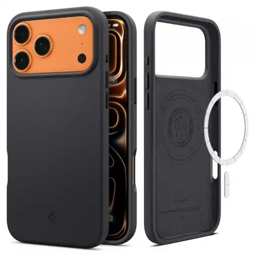 Husa MagSafe pentru Apple iPhone 17 Pro, Spigen, Silicone Fit, Neagra