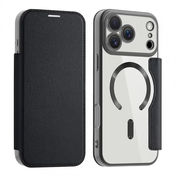 Husa MagSafe pentru Apple iPhone 17 Pro, Techsuit, SmartMag Book, Neagra