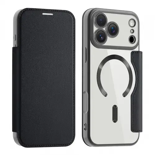 Husa MagSafe pentru Apple iPhone 17 Pro, Techsuit SmartMag Book (Negru)