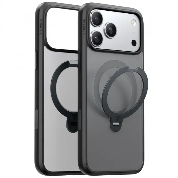Husa MagSafe pentru Apple iPhone 17 Pro, Torras, Ostand Spin, Neagra