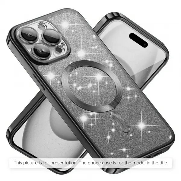 Husa MagSafe pentru Apple iPhone 17, Techsuit, Luxury Glitter, Neagra
