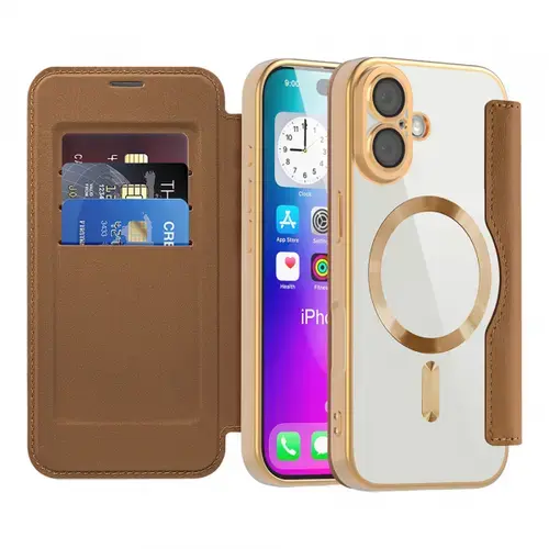 Husa MagSafe pentru Apple iPhone 17, Techsuit, SmartMag Book, Maro