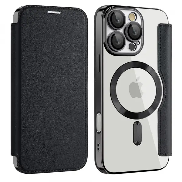 Husa MagSafe pentru Apple iPhone 17, Techsuit, SmartMag Book, Neagra