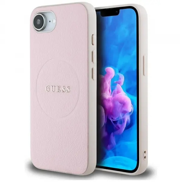 Husa MagSafe pentru Apple iPhone 17e / 16e, Guess, Grained Gold Ring, Roz