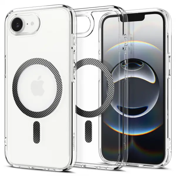 Husa MagSafe pentru Apple iPhone 17e / 16e, Spigen, Ultra Hybrid Carbon, Transparenta