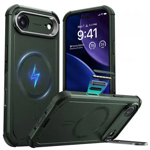 Husa MagSafe pentru Apple iPhone Air, ESR, Cyber Armor Kickstand, Verde