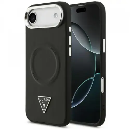Husa MagSafe pentru Apple iPhone Air, Guess, Triangle Logo, Neagra Argintie