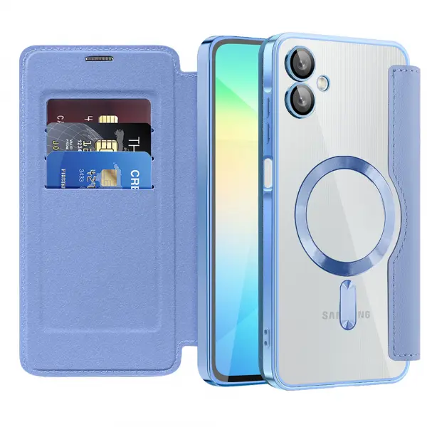 Husa MagSafe pentru Samsung Galaxy A06 A065, Techsuit, SmartMag Book, Bleu