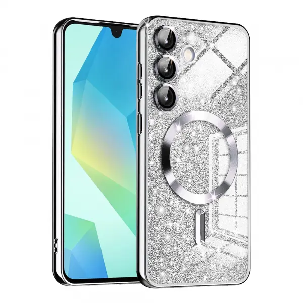 Husa MagSafe pentru Samsung Galaxy A16 5G A166 / A16 4G A165, Techsuit, Luxury Glitter, Argintie