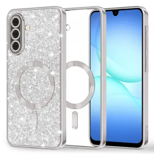 Husa MagSafe pentru Samsung Galaxy A17 4G / A17 5G, Techsuit, Luxury Glitter, Argintie