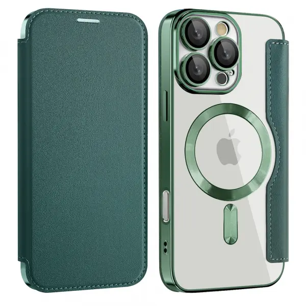 Husa MagSafe pentru Samsung Galaxy A17 5G, Techsuit, SmartMag Book, Verde