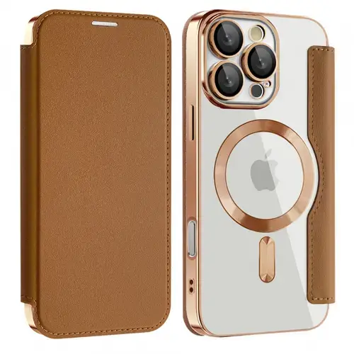 Husa MagSafe pentru Samsung Galaxy A17 5G, Techsuit, SmartMag Book, Maro
