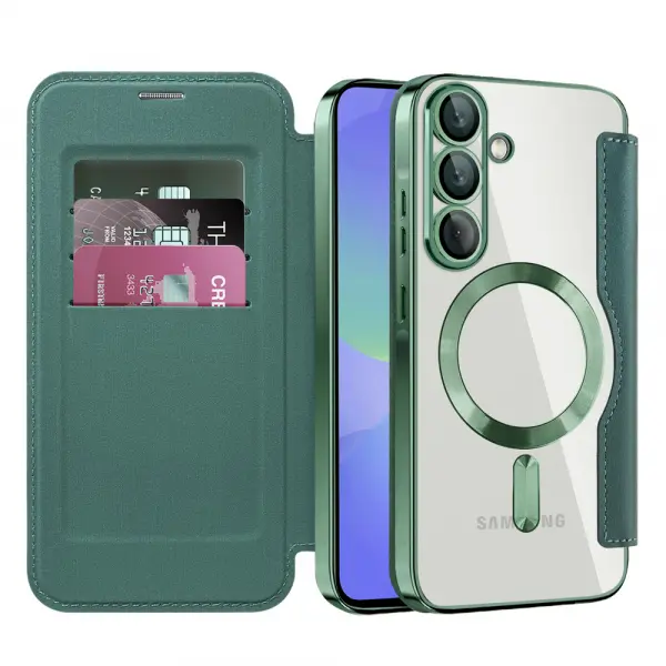 Husa MagSafe pentru Samsung Galaxy A36 A366, Techsuit, SmartMag Book, Verde