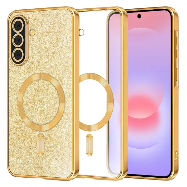 Husa MagSafe pentru Samsung Galaxy A37 5G, Techsuit, Luxury Glitter, Aurie