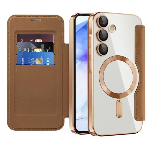 Husa MagSafe pentru Samsung Galaxy A55 5G A556, Techsuit, SmartMag Book, Maro