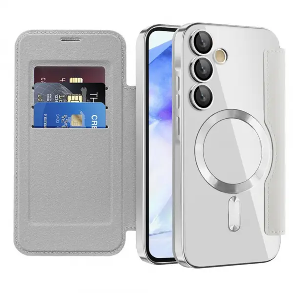 Husa MagSafe pentru Samsung Galaxy A55 5G A556, Techsuit, SmartMag Book, Gri