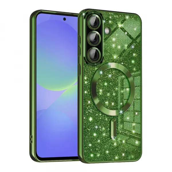 Husa MagSafe pentru Samsung Galaxy A56 A566 / A36 A366, Techsuit, Luxury Glitter, Verde Inchis