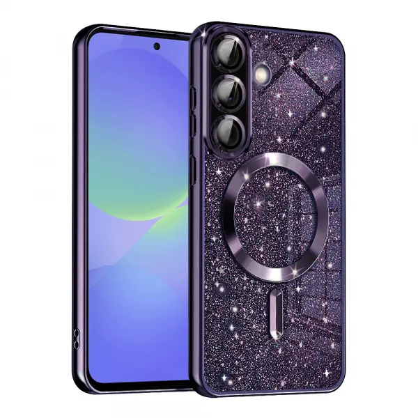 Husa MagSafe pentru Samsung Galaxy A56 A566 / A36 A366, Techsuit, Luxury Glitter, Mov Inchis
