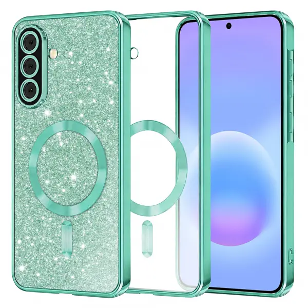 Husa MagSafe pentru Samsung Galaxy A57 5G, Techsuit, Luxury Glitter, Verde Deschis