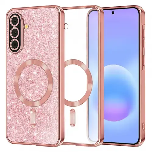 Husa MagSafe pentru Samsung Galaxy A57 5G, Techsuit, Luxury Glitter, Roz Aurie