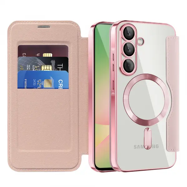Husa MagSafe pentru Samsung Galaxy A57 5G, Techsuit, SmartMag Book, Roz