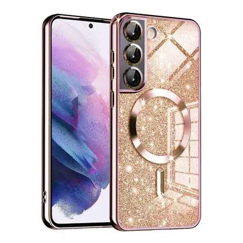 Husa MagSafe pentru Samsung Galaxy S22 5G S901, Techsuit, Luxury Glitter, Roz Aurie