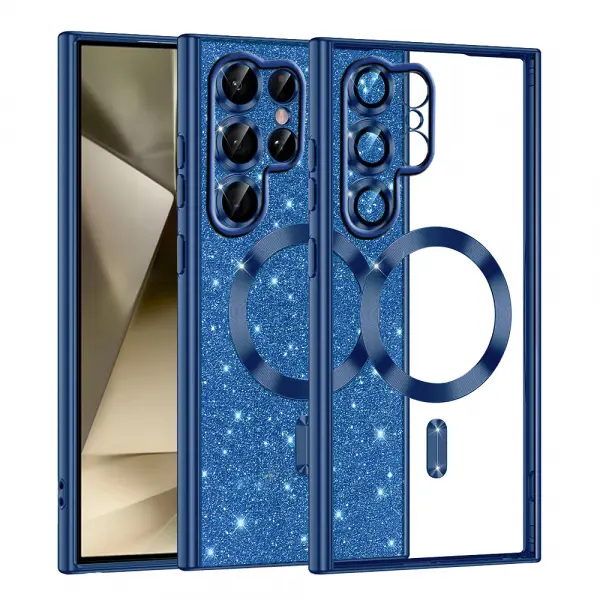 Husa MagSafe pentru Samsung Galaxy S22 Ultra 5G S908, Techsuit, Luxury Glitter, Albastra Inchis
