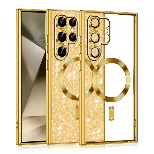 Husa MagSafe pentru Samsung Galaxy S22 Ultra 5G S908, Techsuit, Luxury Glitter (Auriu)