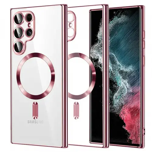 Husa MagSafe pentru Samsung Galaxy S22 Ultra 5G S908, Techsuit, Luxury Crystal (Roz)