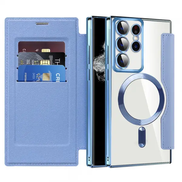 Husa MagSafe pentru Samsung Galaxy S22 Ultra 5G S908, Techsuit, SmartMag Book, Bleu