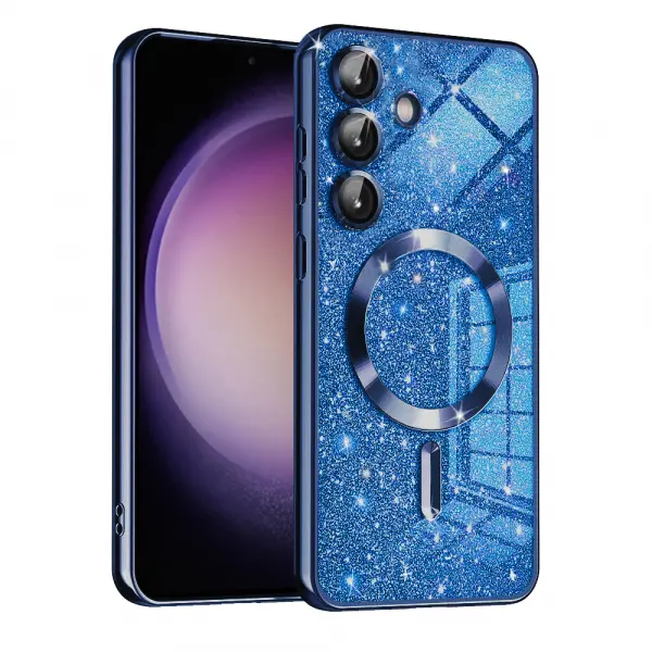 Husa MagSafe pentru Samsung Galaxy S23 FE S711, Techsuit, Luxury Glitter, Albastra Inchis
