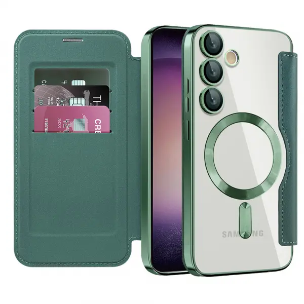 Husa MagSafe pentru Samsung Galaxy S23 S911, Techsuit, SmartMag Book, Verde