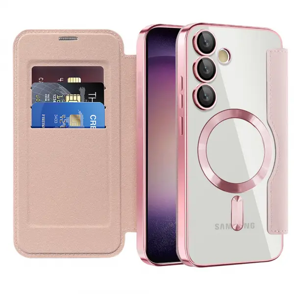 Husa MagSafe pentru Samsung Galaxy S23 S911, Techsuit, SmartMag Book, Roz