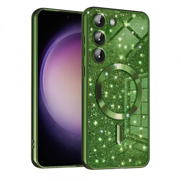Husa MagSafe pentru Samsung Galaxy S23+ S916, Techsuit, Luxury Glitter, Verde Inchis