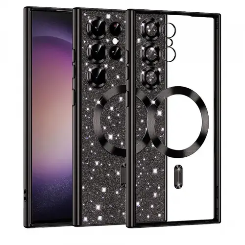 Husa MagSafe pentru Samsung Galaxy S23 Ultra S918, Techsuit, Luxury Glitter, Neagra